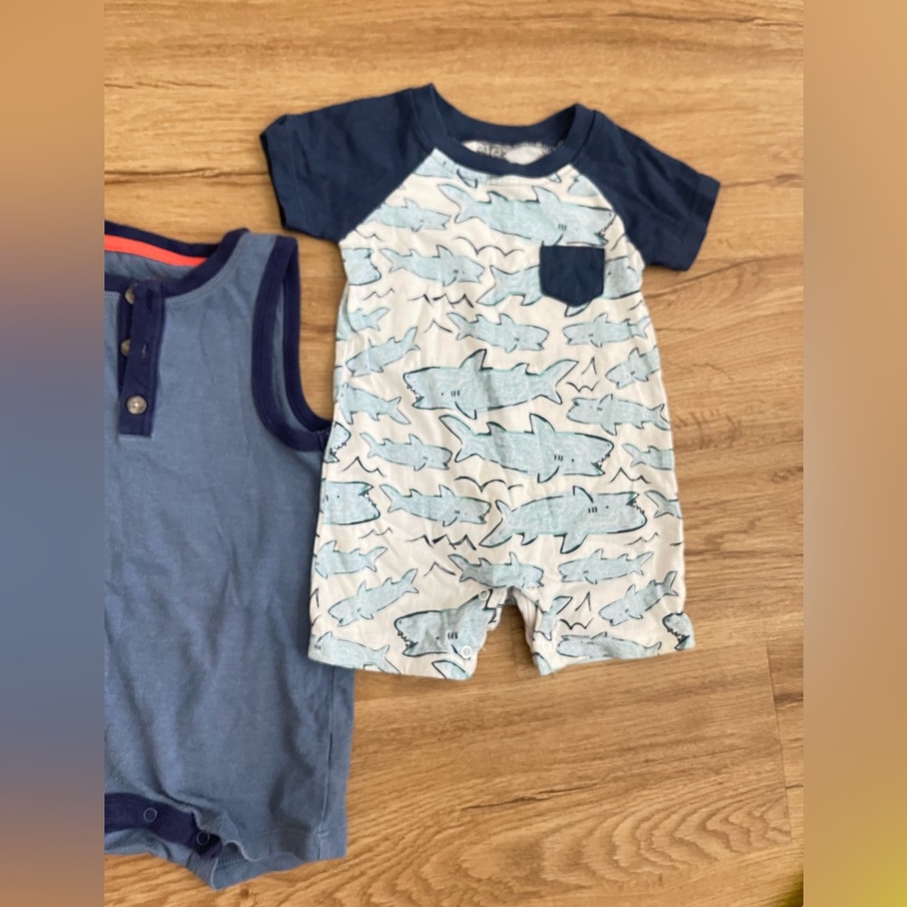 Blue and shark print baby romper set 6-9 months